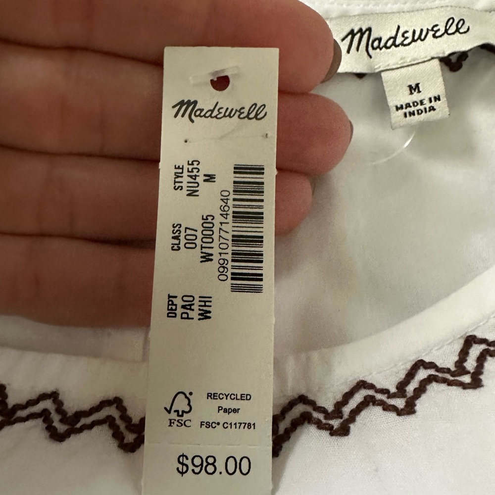 NWT Madewell Embroidered Balloon Sleeve Top- Medium - Picture 12 of 13